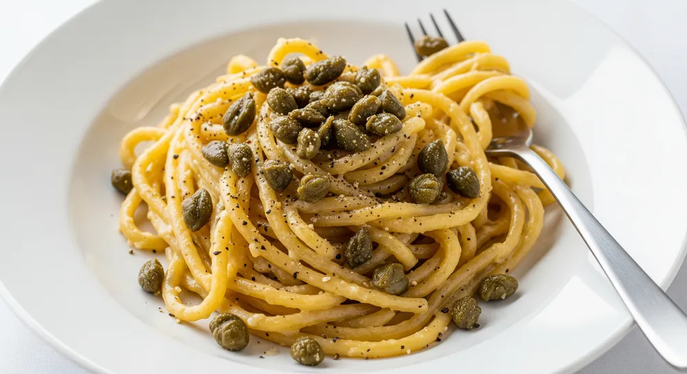 🍝 Cacio e pepe with crispy capers